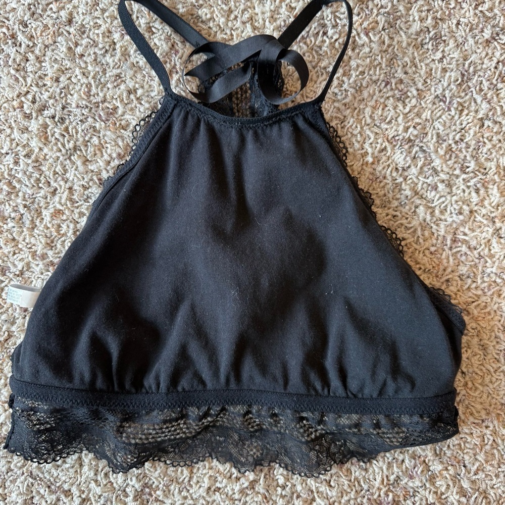 Aerie Black High Neck Lace Eyelet Racerback Bralette Small - Picture 9 of 12